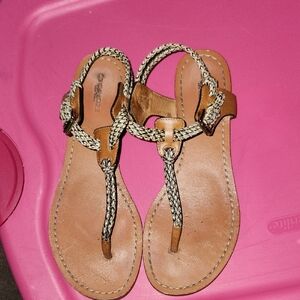 Coach Tan and Black Woven Sandals